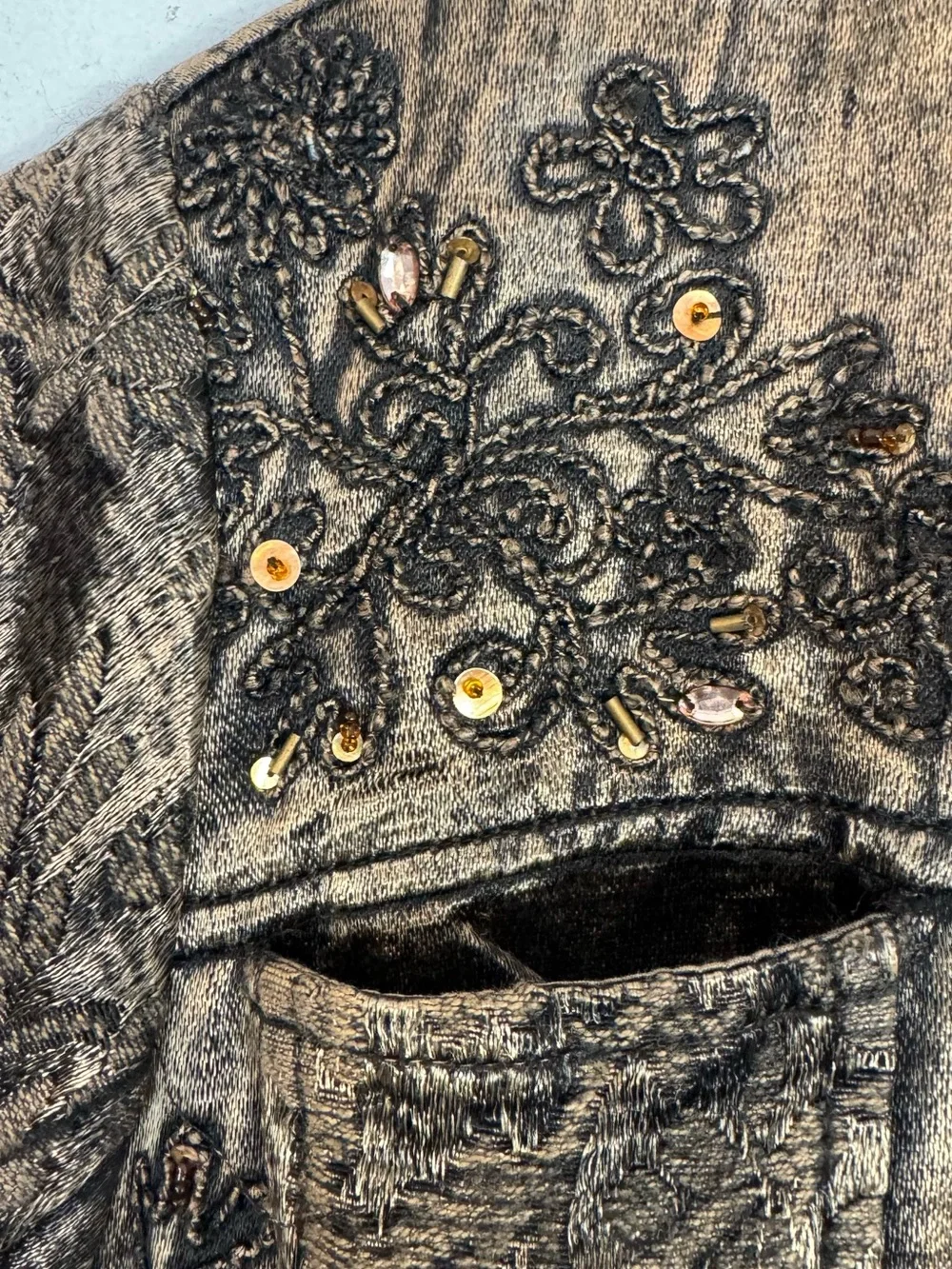 Coldwater Creek Bronze Embroidered Embellished Open Jacket Small